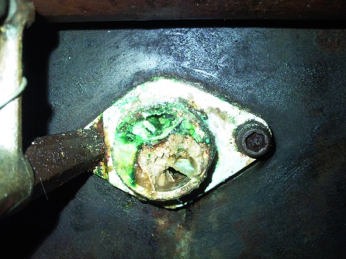 Water pump to cylinder block casting was blocked.